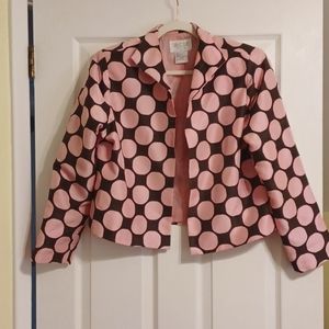 100% silk blazer by Silk Club Petite in pink and brown, Size P/M